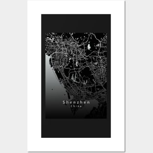 Shenzhen China City Map dark Posters and Art